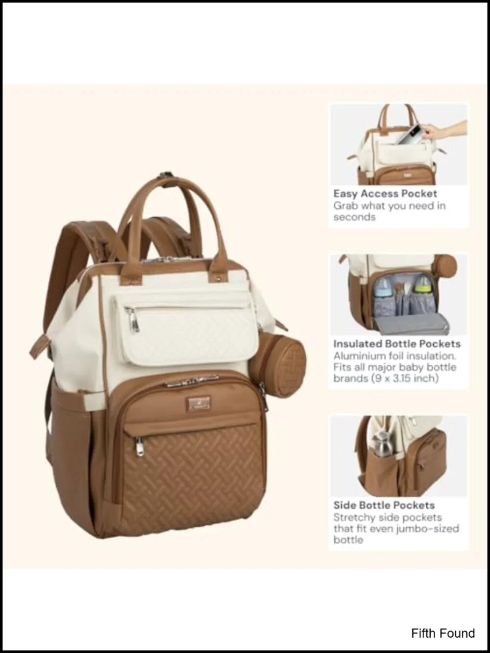 Leather Diaper Bag Backpack with Changing Pad & Stroller Straps